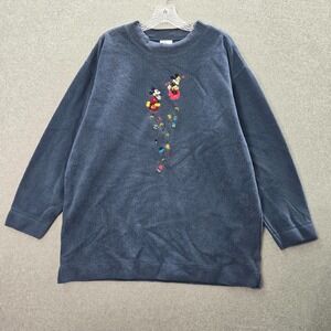 Disney Women Sweater L Blue Sherpa‎ Tunic Oversized Logo Mickey Minnie Mouse